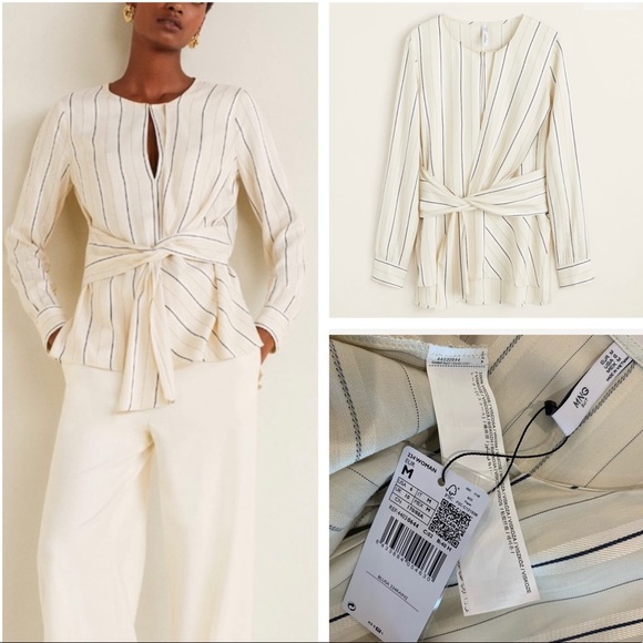 Mango Tops - Mango wrap tie long sleeve blouse top